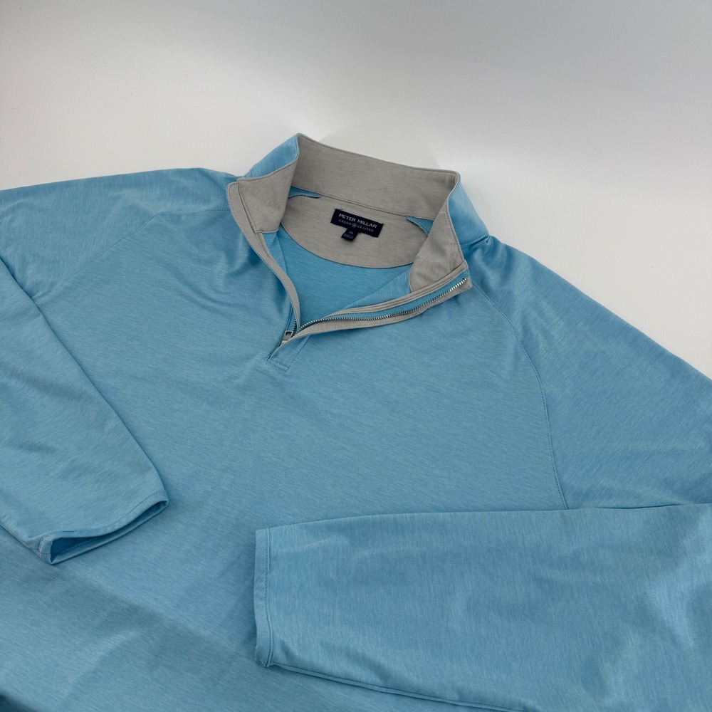 Peter Millar Light Blue Zip-Up Sweater with Gray Trim
